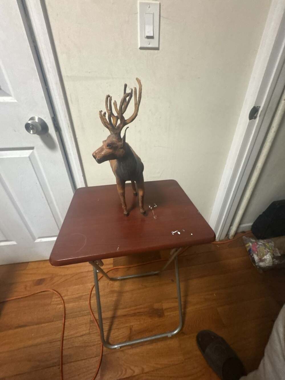 Vintage Handcrafted Leather Elk Deer Figurine Statue with Antlers